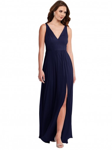 Soft Chiffon A-Line Long Sleeveless V-Back Front Slit Evening Dresses Cairns