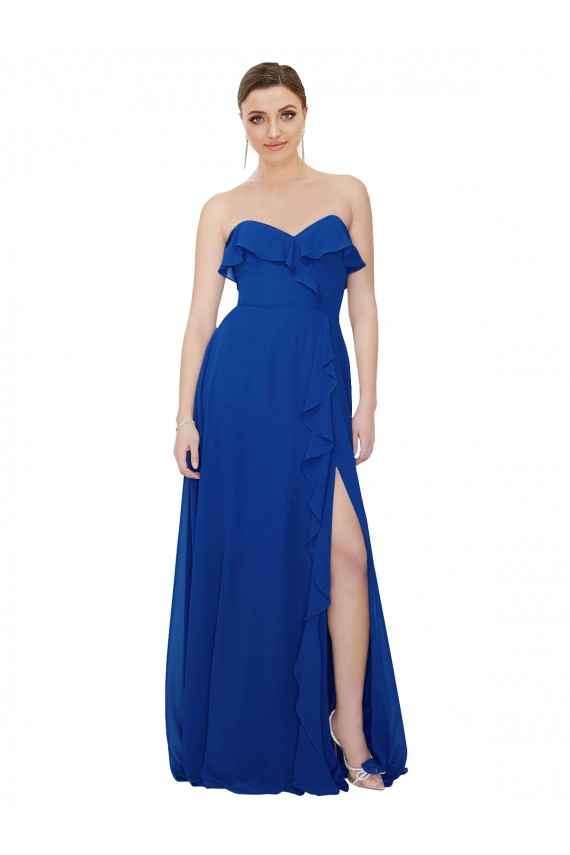 Soft Chiffon A-Line Long Sleeveless Royal Blue Bridesmaid Gowns Cairns