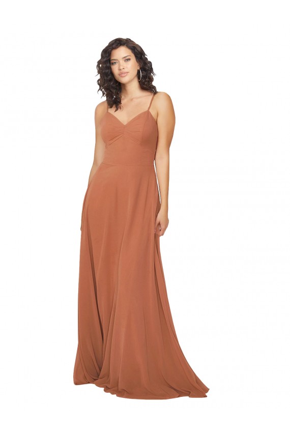 Soft Chiffon A-Line Long Sleeveless Rosewood Keyhole Back Bridesmaid Dress Cairns