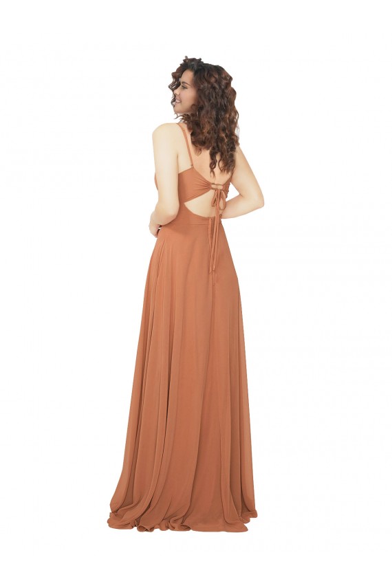 Soft Chiffon A-Line Long Sleeveless Rosewood Keyhole Back Bridesmaid Dress Cairns