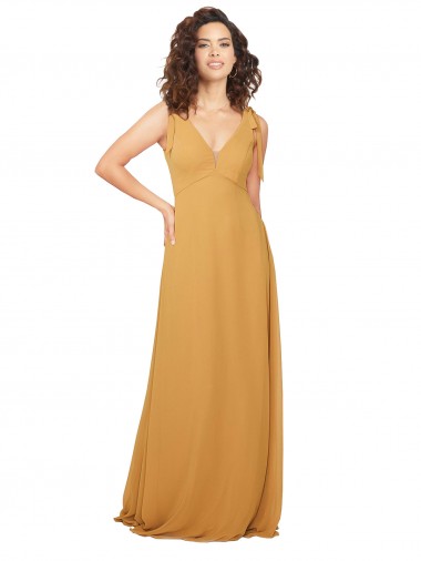 Soft Chiffon A-Line Long Sleeveless Saffron Keyhole Back Bridesmaid Dress Cairns