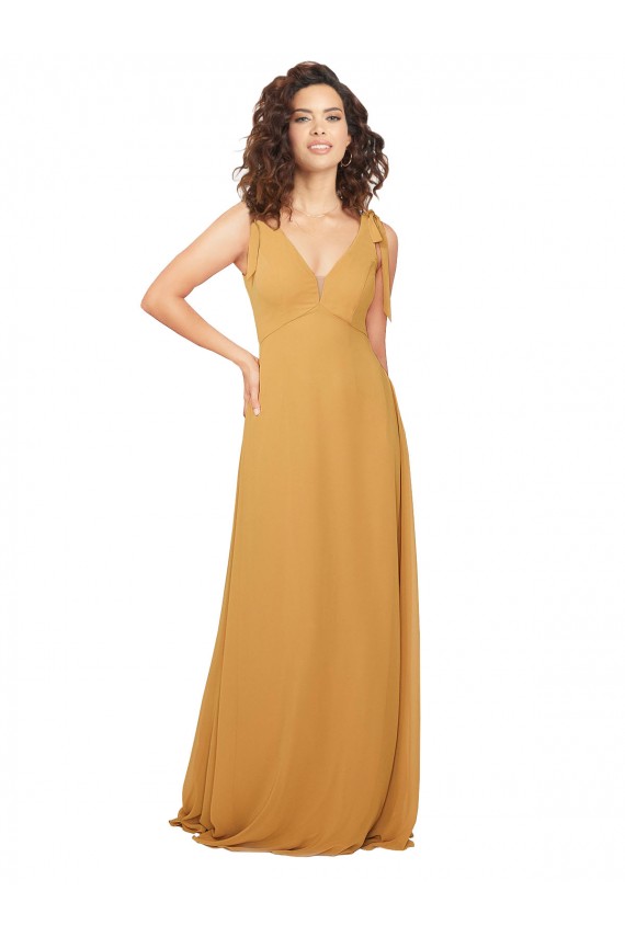 Soft Chiffon A-Line Long Sleeveless Saffron Keyhole Back Bridesmaid Dress Cairns