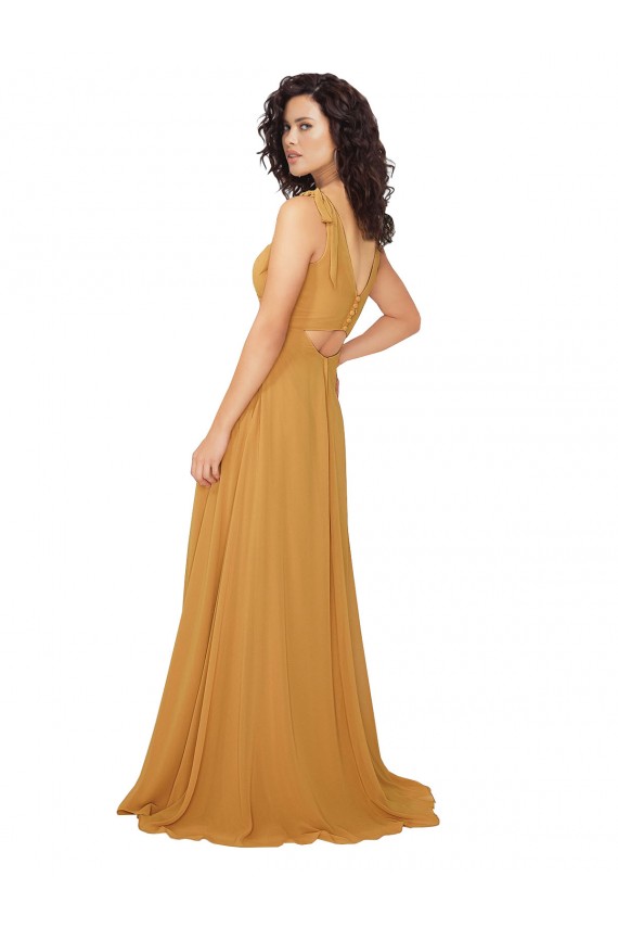 Soft Chiffon A-Line Long Sleeveless Saffron Keyhole Back Bridesmaid Dress Cairns