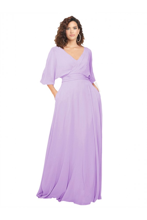 Lxue Chiffon A-Line Long Half Sleeves Low Back Bridesmaid Dress Cairns