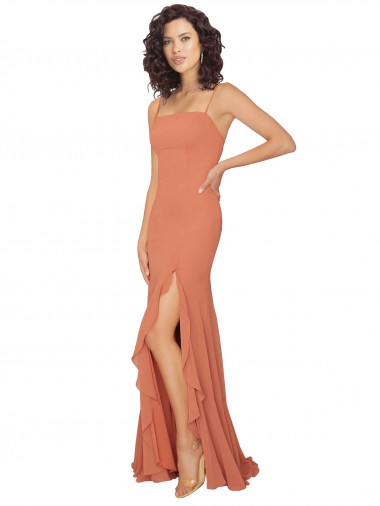 Soft Chiffon A-Line Long Sleeveless V-Back Ruffled Skirt Slit Bridesmaid Dresses Cairns