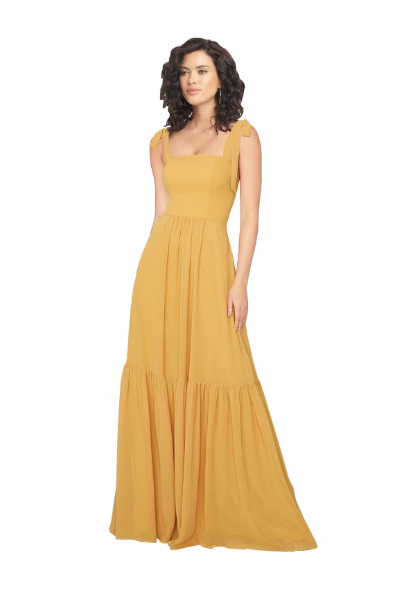 Soft Chiffon A-Line Long Sleeveless Saffron Bridesmaid Dress Cairns