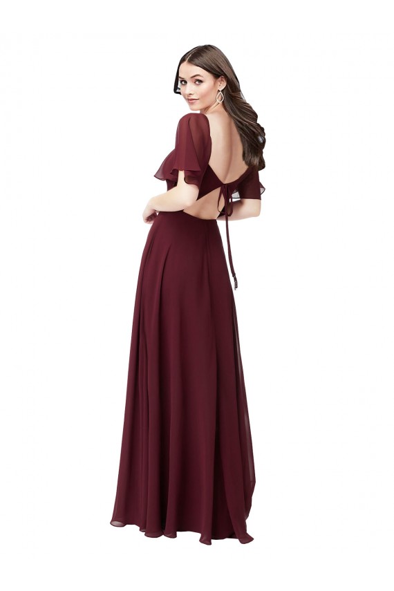 Soft Chiffon A-Line Long Short Flutter Sleeves Keyhole Back Formal Dress / Bridesmaid Dress Cairns