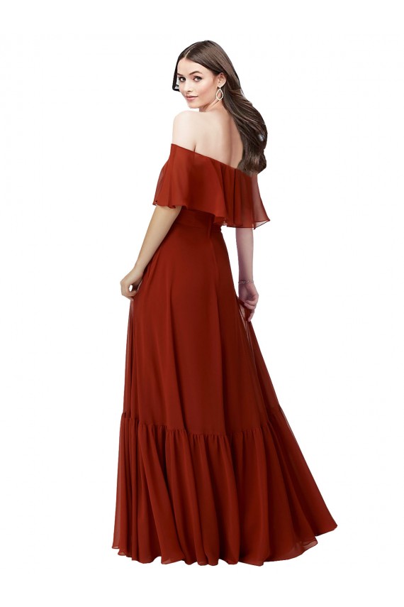 Soft Chiffon A-Line Long Short Flutter Sleeves Red Bridesmaid Dresses Cairns