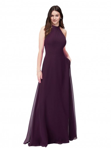 Soft Chiffon A-Line Long Sleeveless Grape Keyhole Back Bridesmaid Dress Cairns