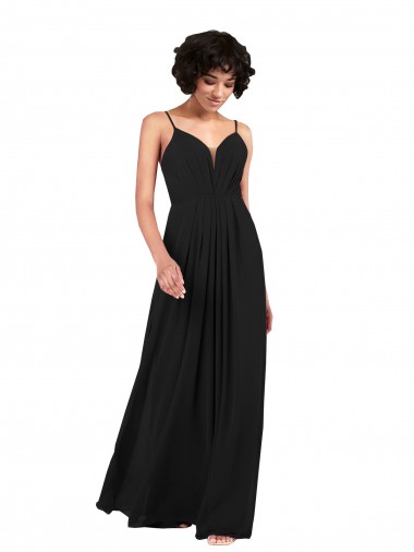 Soft Chiffon Column Long Sleeveless Criss Cross Open Back Black Evening Dresses Cairns