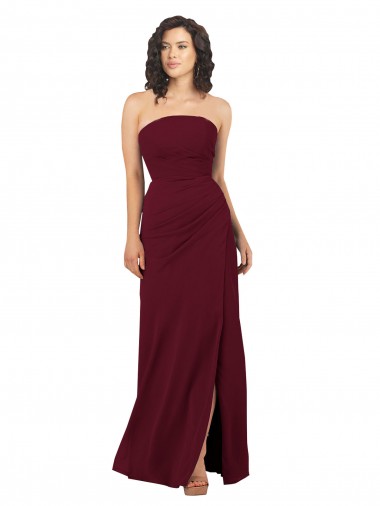 Soft Chiffon Sheath Long Sleeveless Burgundy Bridesmaid Dress Cairns