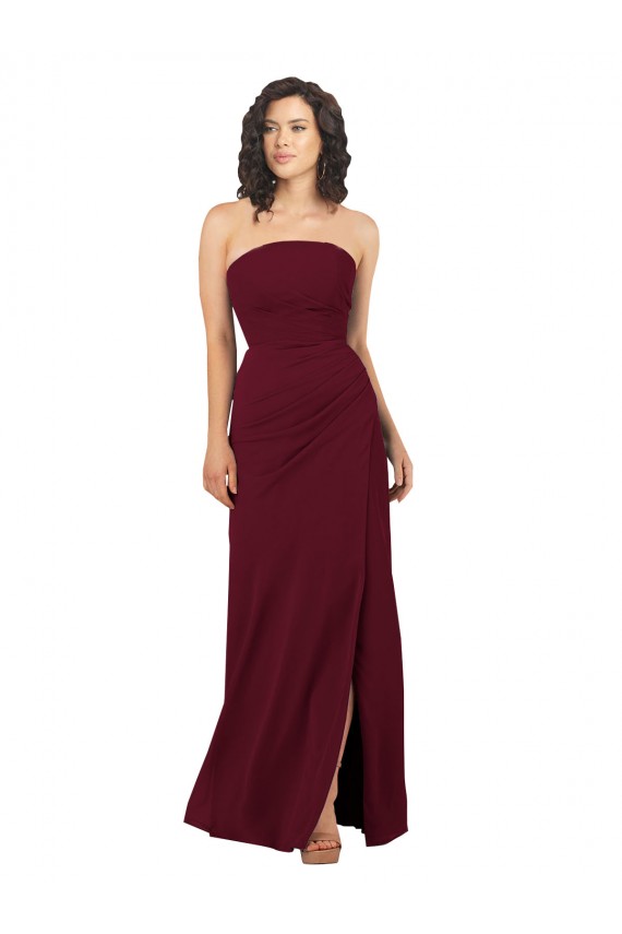 Soft Chiffon Sheath Long Sleeveless Burgundy Bridesmaid Dress Cairns