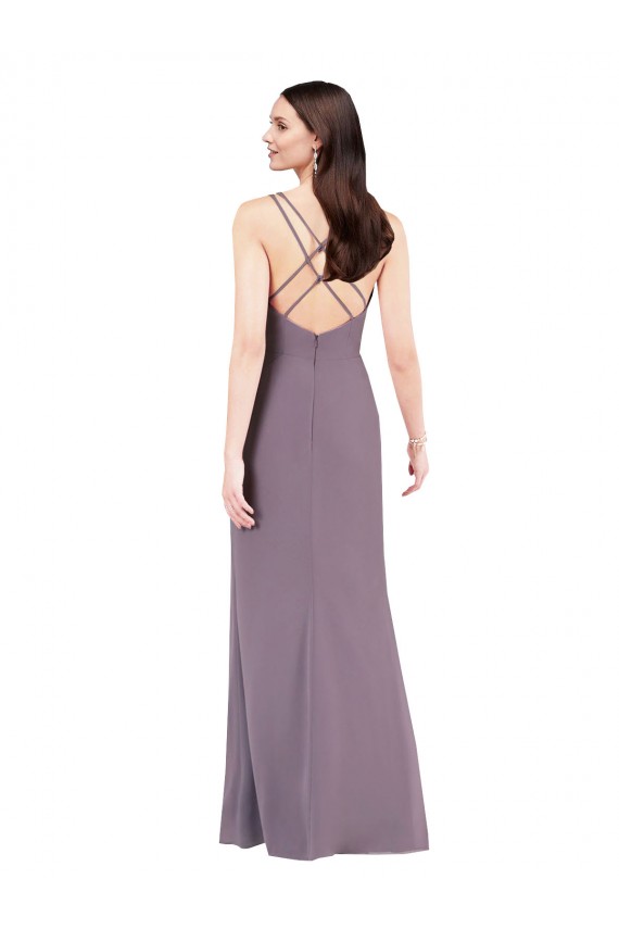 Soft Chiffon Column Long Sleeveless Criss Cross Open Back Formal Evening Gown / Bridesmaid Dress Cairns