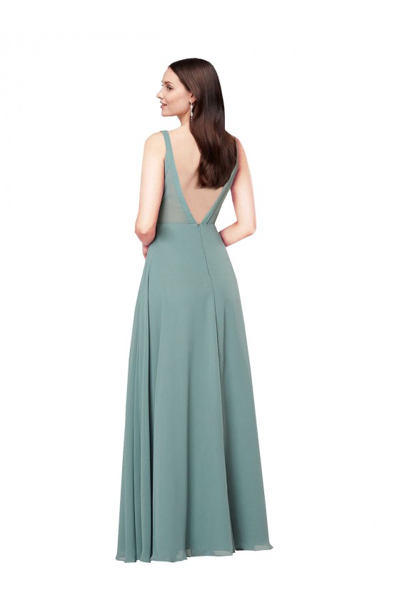 Soft Chiffon Sheath Long Sleeveless Low Back Formal Evening Gown / Bridesmaid Dress Cairns