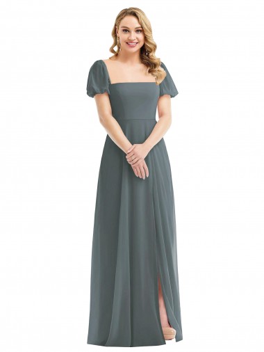 Soft Chiffon A-Line Long Puff Sleeves Semi Formal Evening Dress / Bridesmaid Dress Cairns