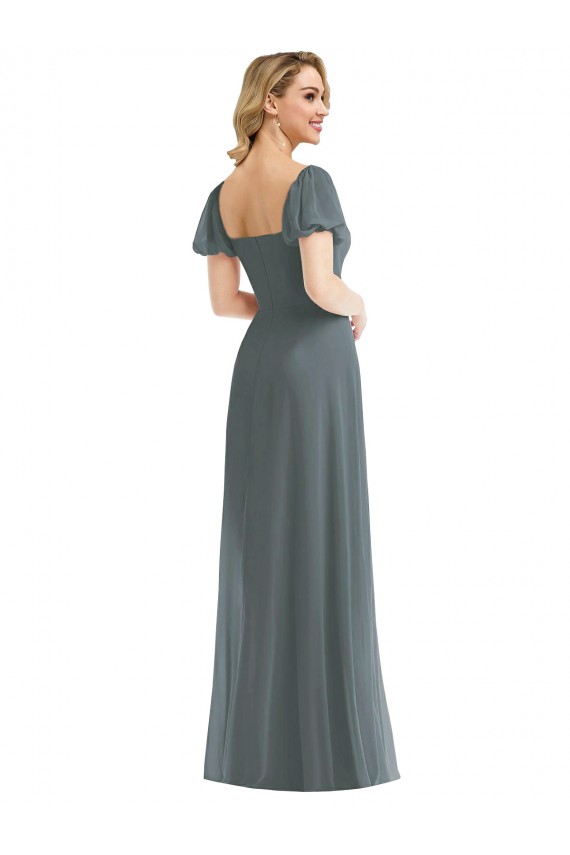Soft Chiffon A-Line Long Puff Sleeves Semi Formal Evening Dress / Bridesmaid Dress Cairns