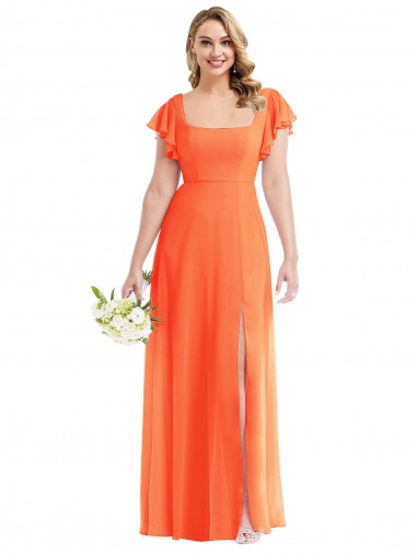 Soft Chiffon A-Line Long Flutter Sleeves Open Back Semi Formal Evening Dress / Bridesmaid Dress Cairns