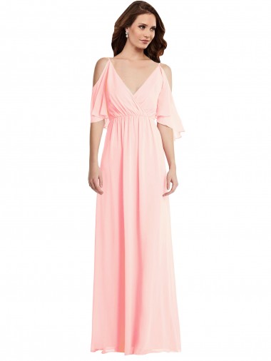 Soft Chiffon A-Line Long Cold Shoulder V-Back Semi Formal Evening Dress / Bridesmaid Dress Cairns