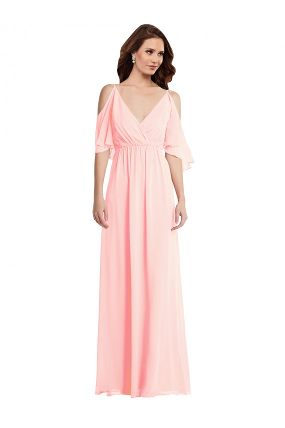 Soft Chiffon A-Line Long Cold Shoulder V-Back Semi Formal Evening Dress / Bridesmaid Dress Cairns