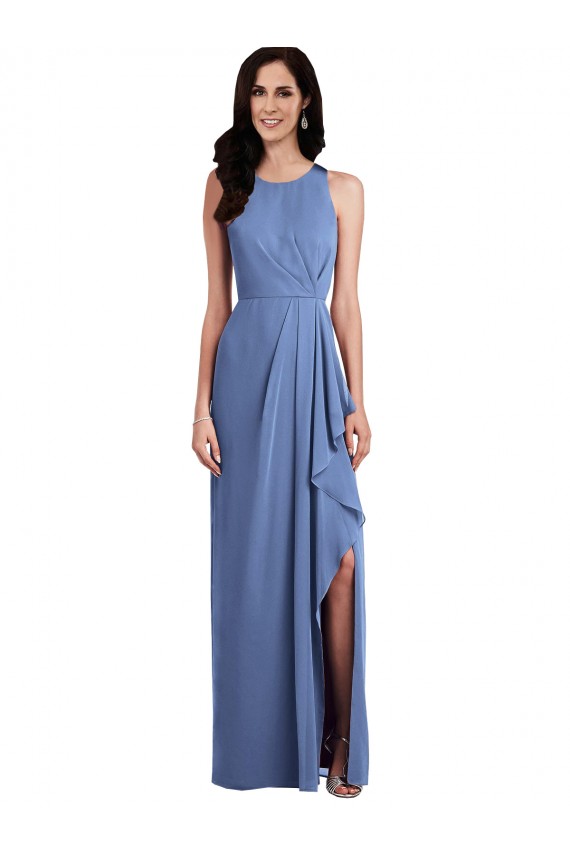 Soft Chiffon A-Line Long Sleeveless Keyhole Back Draped Front Slit Bridesmaid Dresses Cairns