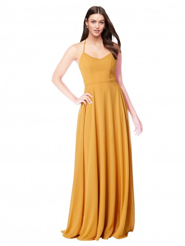 Soft Chiffon A-Line Long Sleeveless Saffron Formal Dress / Bridesmaid Dress Cairns