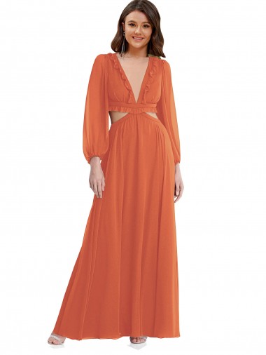 Soft Chiffon A-Line Long Long Sleeves Open Back High Low Evening Gown / Bridesmaid Dress Cairns