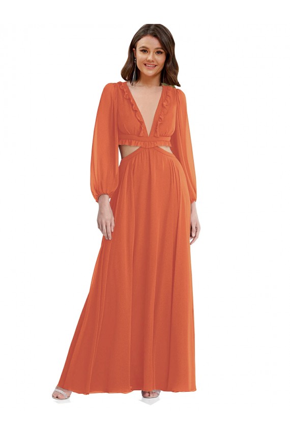 Soft Chiffon A-Line Long Long Sleeves Open Back High Low Evening Gown / Bridesmaid Dress Cairns