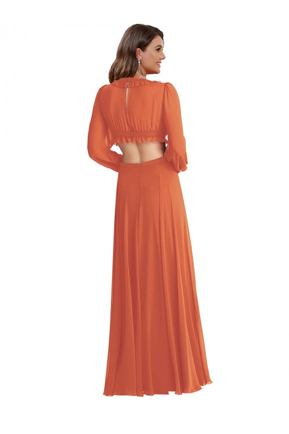 Soft Chiffon A-Line Long Long Sleeves Open Back High Low Evening Gown / Bridesmaid Dress Cairns