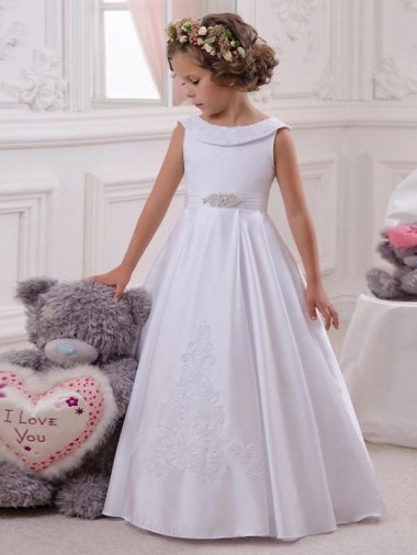 Satin & Lace Ball Gown Long Sleeveless Flower Girl Dresses Cairns