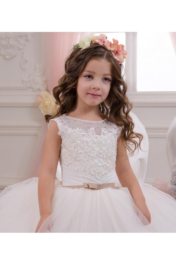 Tulle & Lace Ball Gown Chapel Train Sleeveless Flower Girl Wedding Dress Cairns