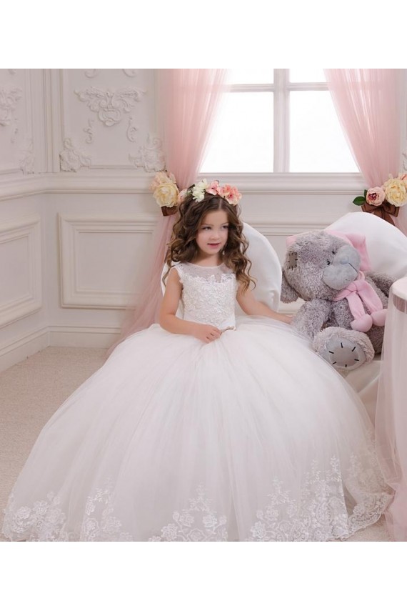Tulle & Lace Ball Gown Chapel Train Sleeveless Flower Girl Wedding Dress Cairns