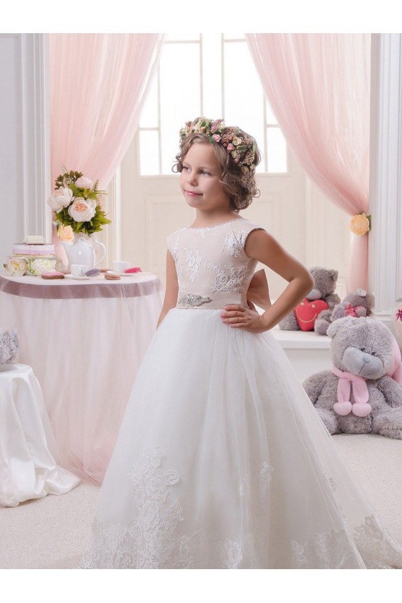 Tulle & Lace Ball Gown Chapel Train Sleeveless V-Back Flower Girl Dresses Cairns