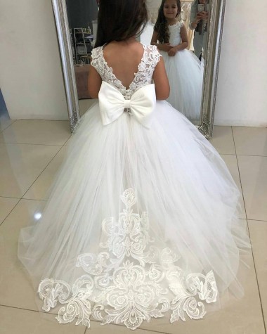 Tulle & Lace Ball Gown Chapel Train Sleeveless Flower Girl Dress Cairns