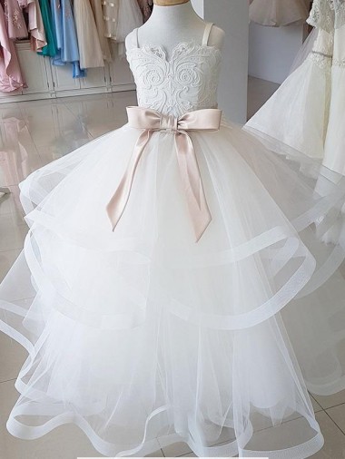 Tulle & Lace Ball Gown Long Sleeveless Flower Girl Wedding Dress Cairns