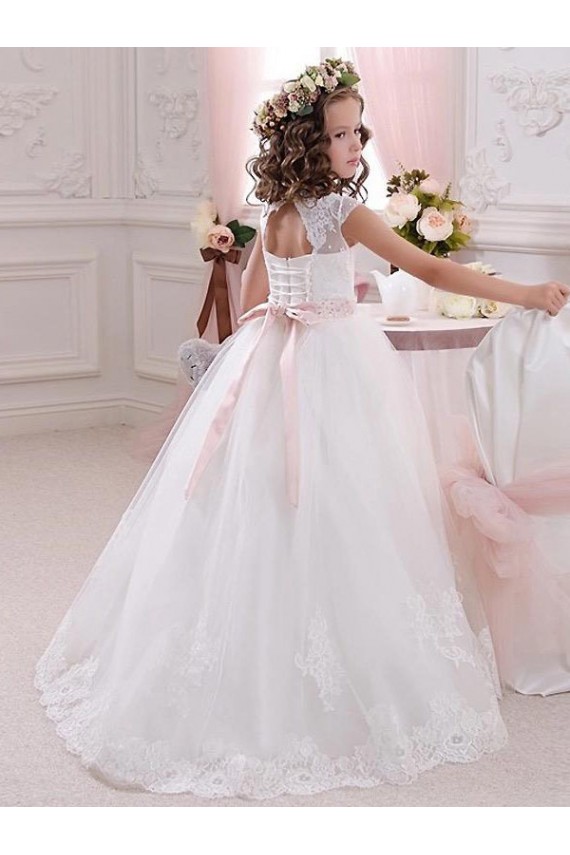 Tulle & Lace Ball Gowns Long Cap Sleeves Keyhole Back Flower Girl Dress Cairns
