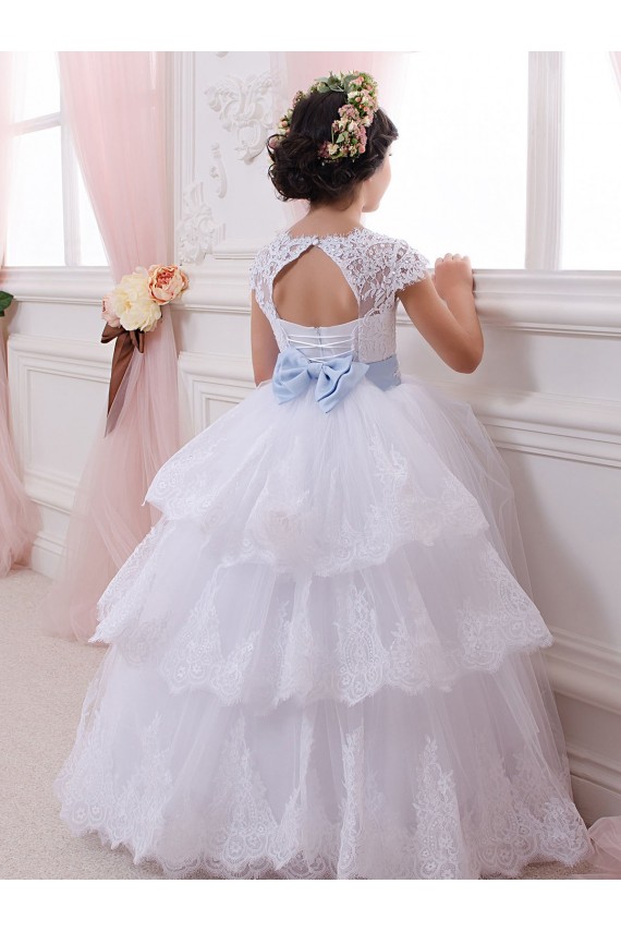 Tulle & Lace Ball Gown Chapel Train Cap Sleeves Flower Girl Dresses Cairns