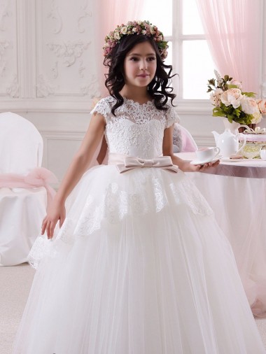 Tulle & Lace Ball Gown Long Sleeveless Flower Girl Dresses Cairns