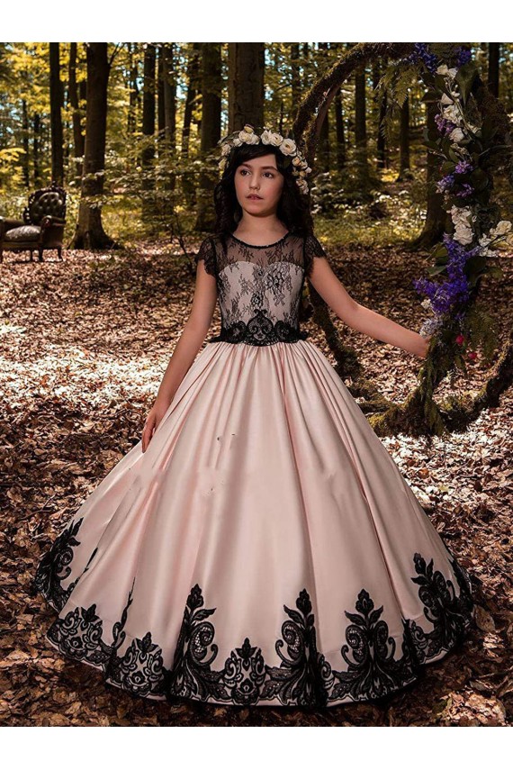Satin & Lace Ball Gown Long Sleeveless Flower Girl Dress for Wedding Cairns