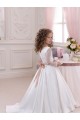 Satin & Lace Ball Gown Chapel Train Long Sleeves Flower Girl Dress Cairns