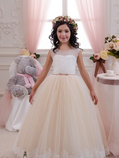 Tulle & Lace Ball Gown Long Sleeveless Flower Girl Dresses for Wedding Cairns