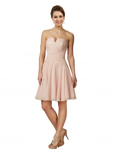 Soft Chiffon & Lace A-Line Knee Length Sleeveless Pink Cocktail Dresses Cairns