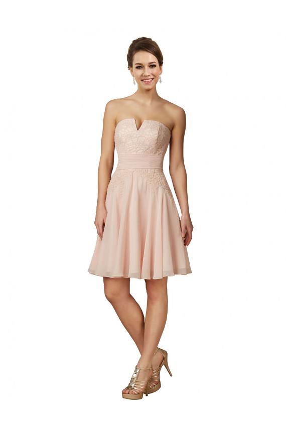 Soft Chiffon & Lace A-Line Knee Length Sleeveless Pink Cocktail Dresses Cairns