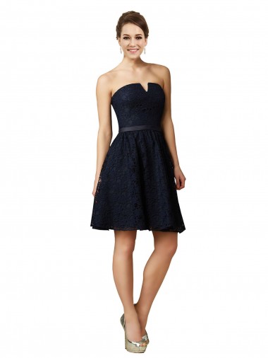 Lace A-Line Sleeveless Dark Navy Bridesmaid Dress Cairns