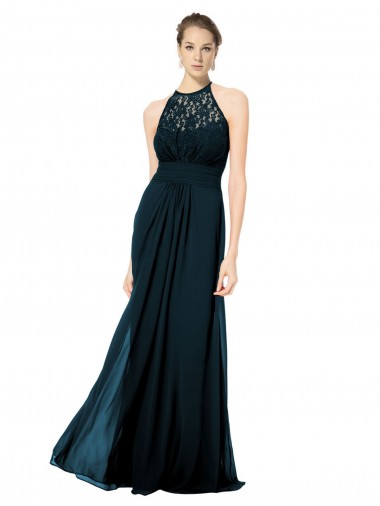 Soft Chiffon & Lace A-Line Long Sleeveless Keyhole Back Dark Navy Bridesmaid Dresses Cairns