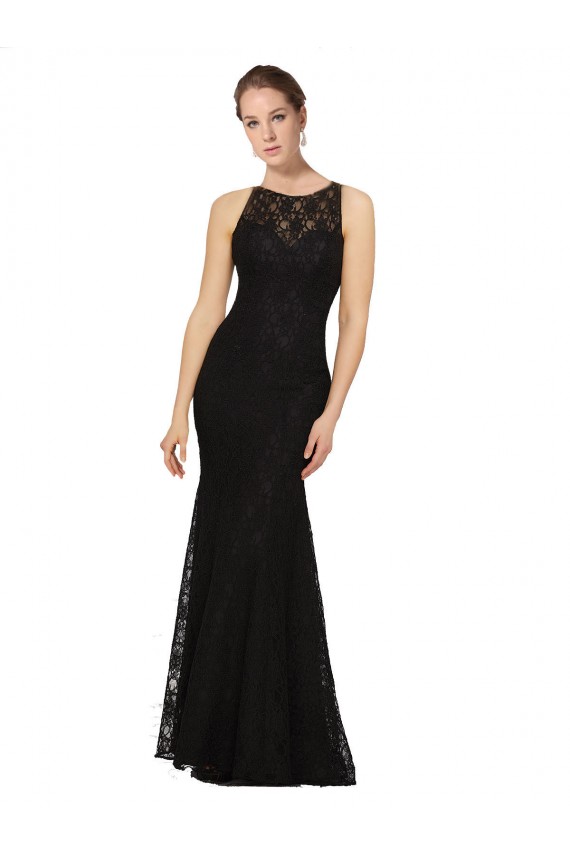Lace Sheath Long Sleeveless Open Back Black Bridesmaid Dresses Cairns