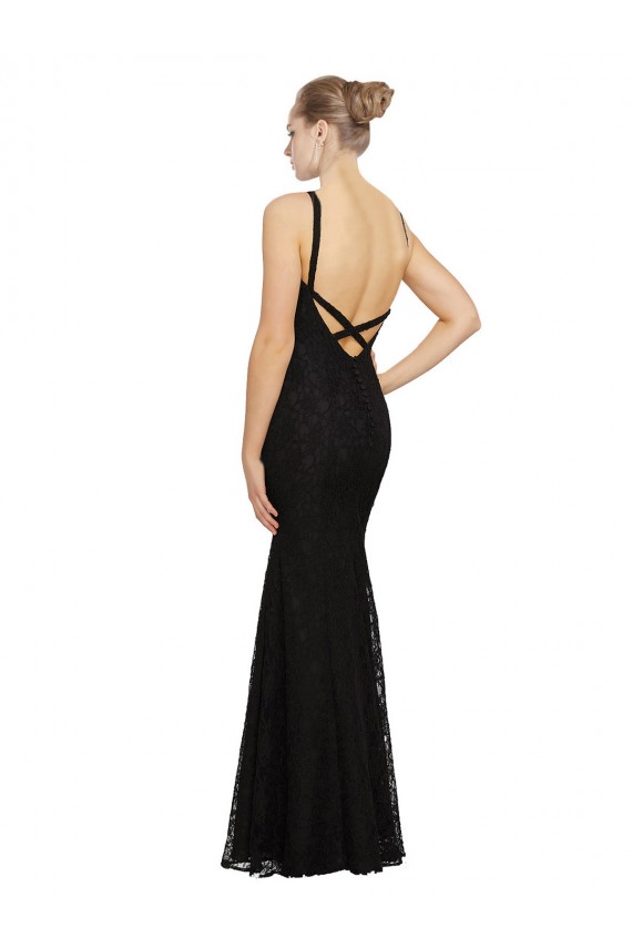 Lace Sheath Long Sleeveless Open Back Black Bridesmaid Dresses Cairns