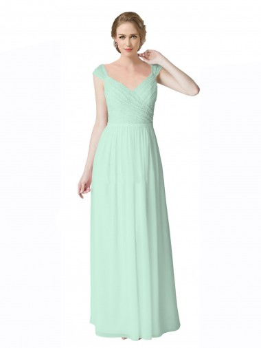 Soft Chiffon & Lace A-Line Long Cap Sleeves V-Back Bridesmaid Dress Cairns