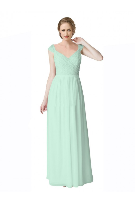 Soft Chiffon & Lace A-Line Long Cap Sleeves V-Back Bridesmaid Dress Cairns