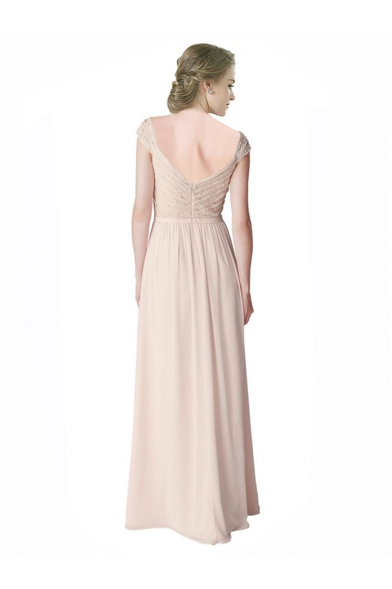 Soft Chiffon & Lace A-Line Long Cap Sleeves V-Back Bridesmaid Dress Cairns