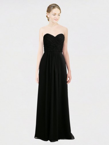 Soft Chiffon & Lace A-Line Long Sleeveless Low Back Black Bridesmaid Dresses Cairns